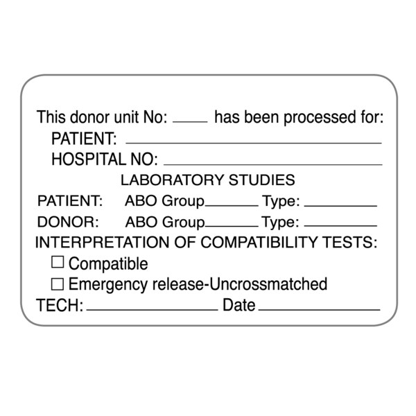 This donor unit no:_ has been processed for: 2 x 3 White w/Black